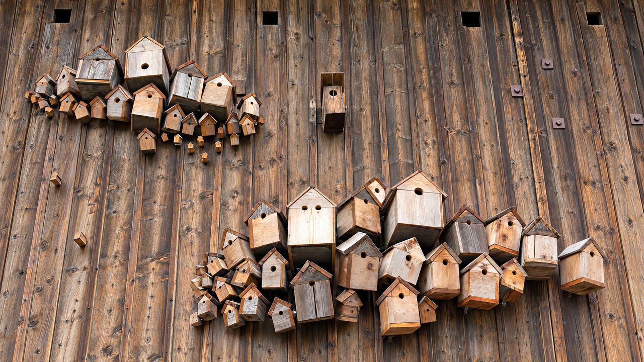 Handgefertigte Vogelhäuser aus Holz