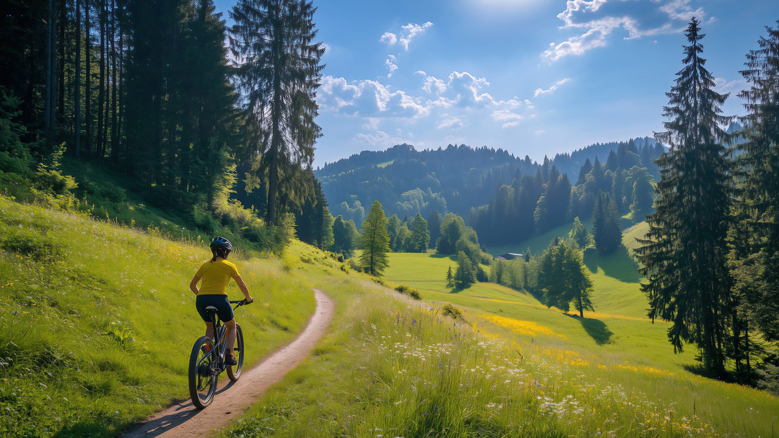 Fietspad door Allgäuer weiden voor de bergen