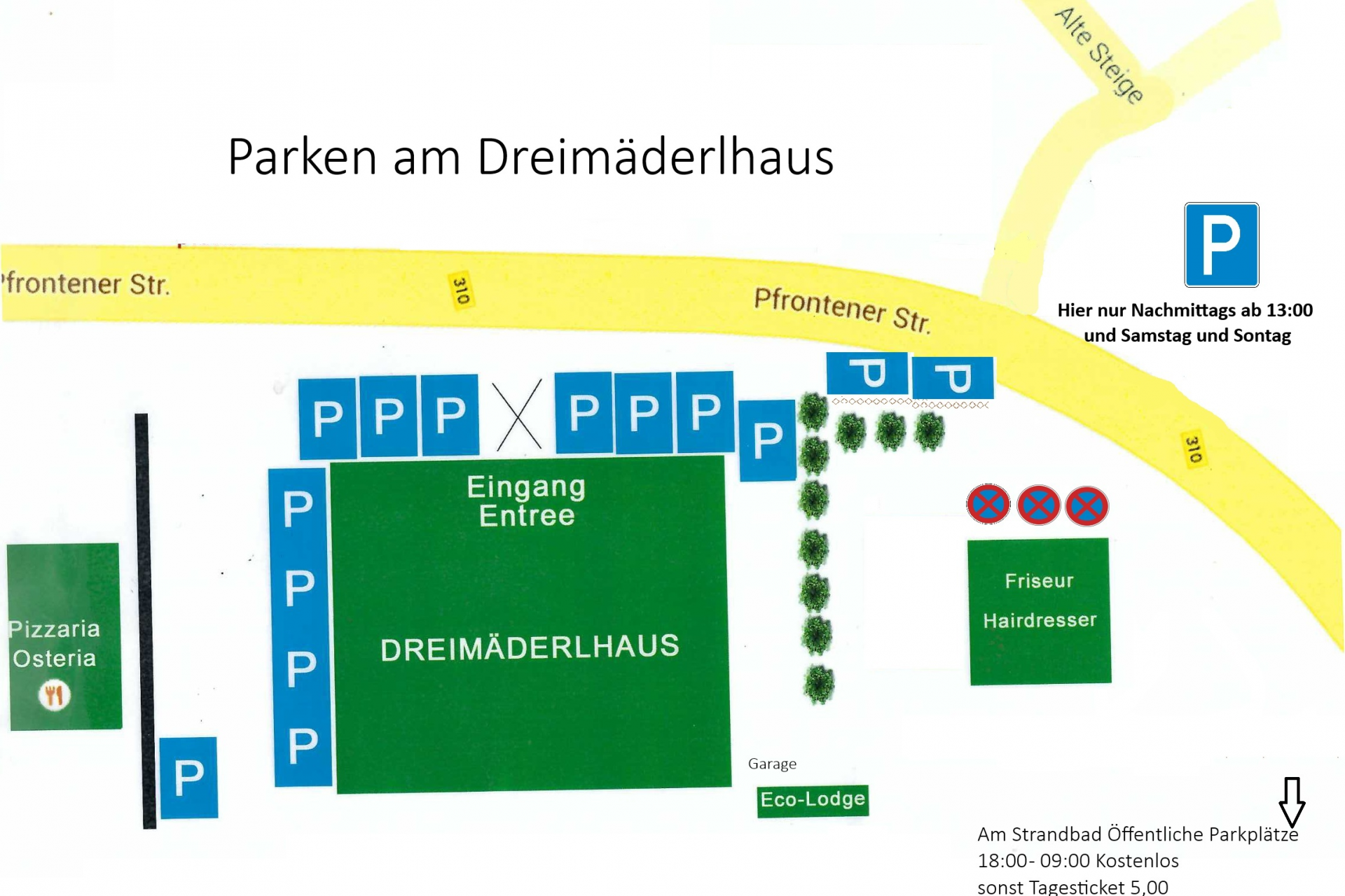 Kaart van de parkeerplaatsen van Dreimäderlhaus